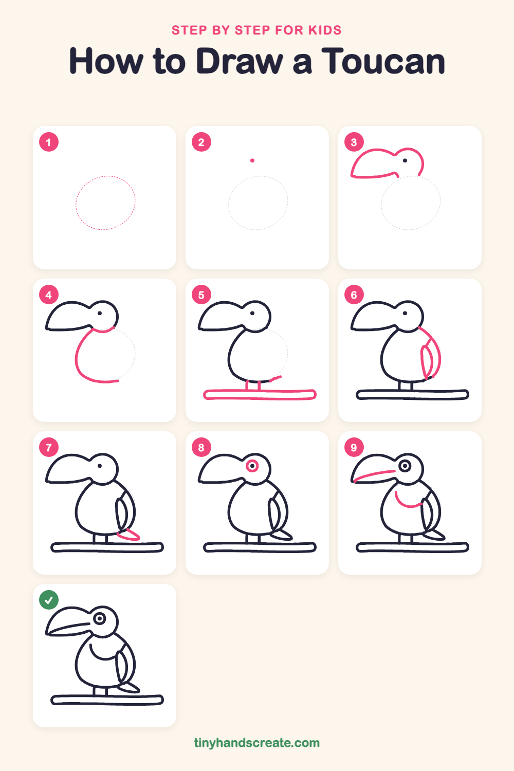 How to draw a toucan step by step for kids