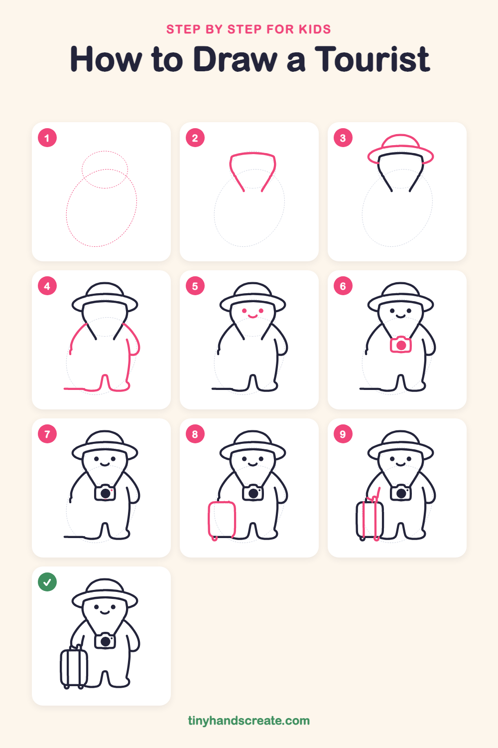 How to draw a tourist step by step for kids