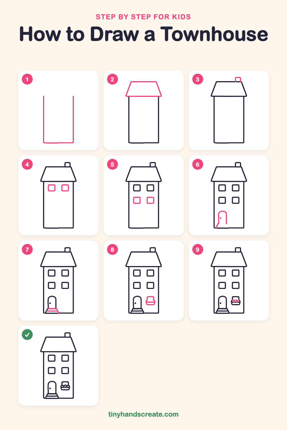 How to draw a townhouse step by step for kids