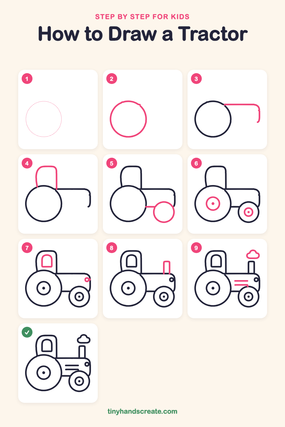 How to draw a tractor step by step for kids
