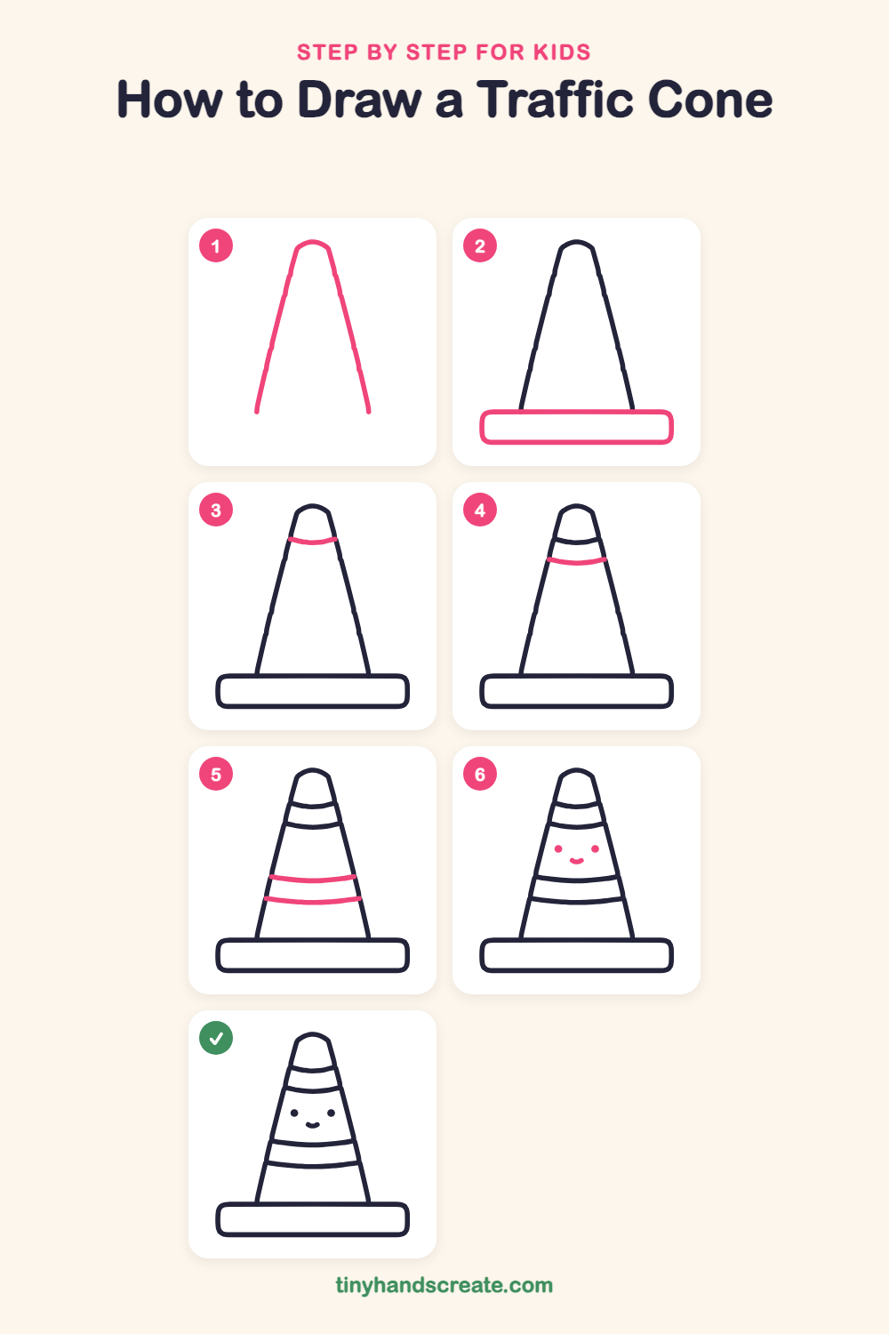 How to draw a traffic cone step by step for kids
