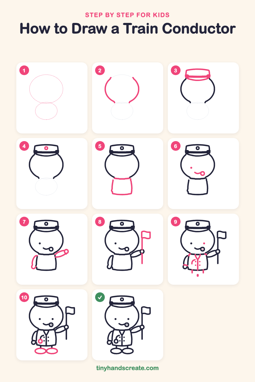 How to draw a train conductor step by step for kids