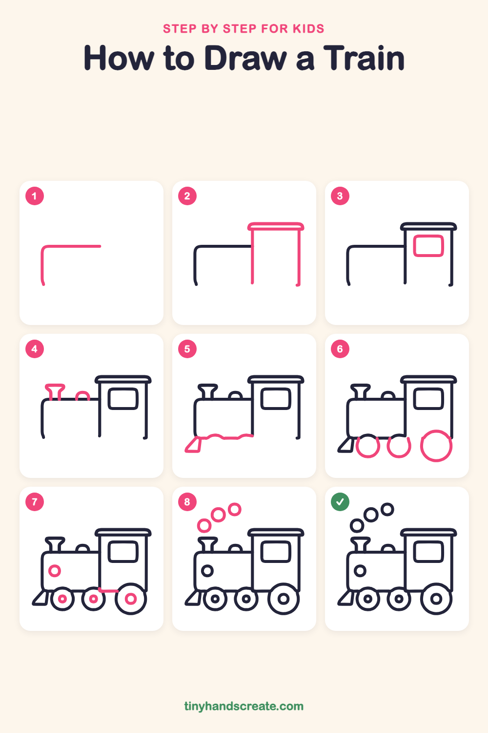 How to draw a train step by step for kids
