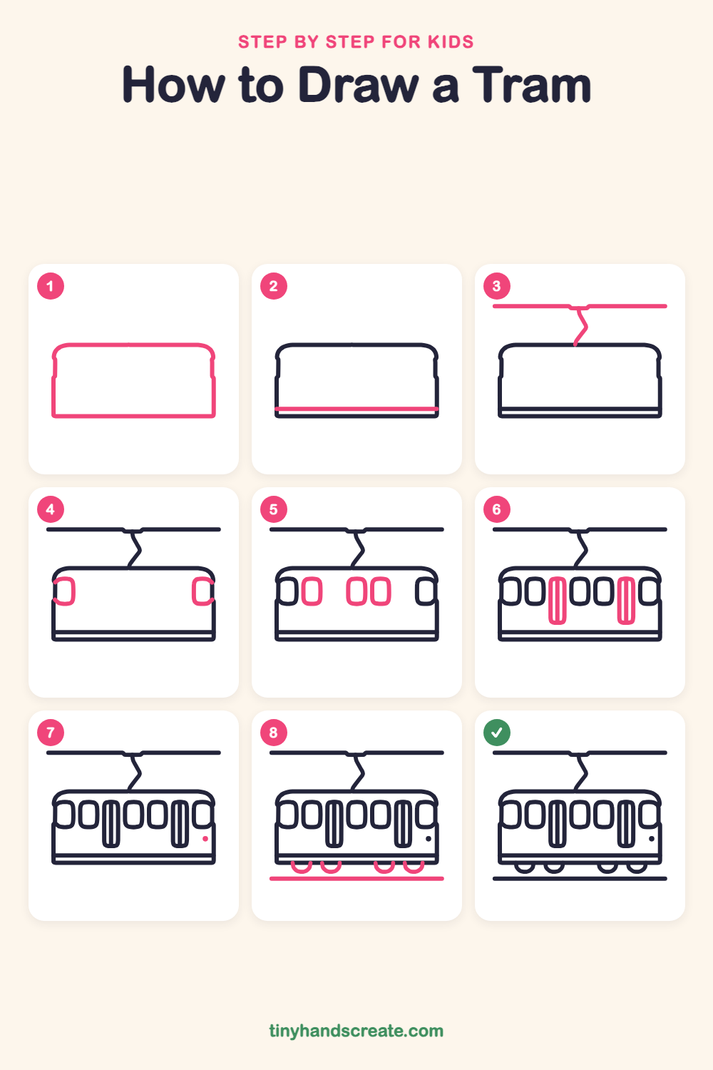 How to draw a tram step by step for kids