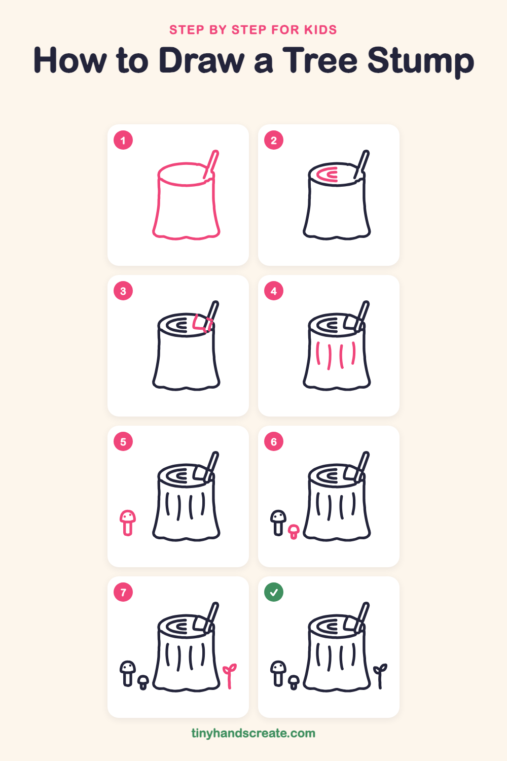 How to draw a tree stump step by step for kids