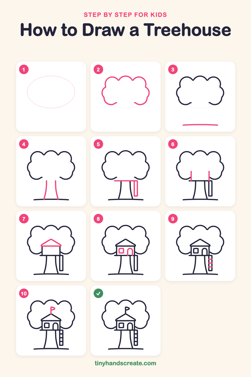 How to draw a treehouse step by step for kids