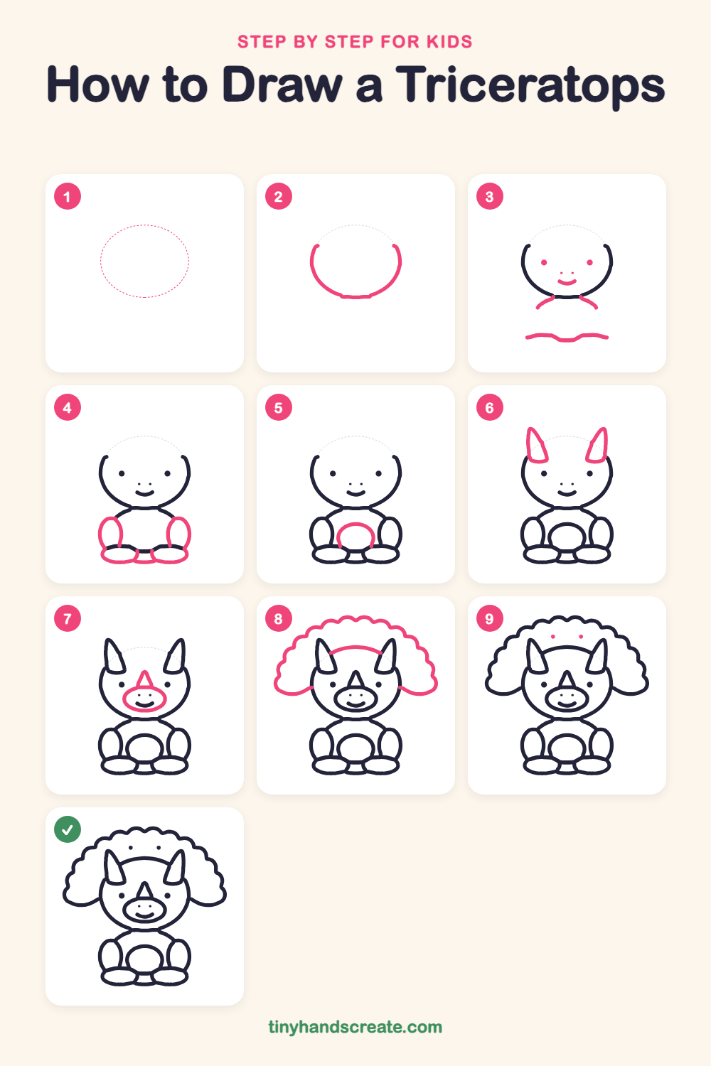 How to draw a triceratops step by step for kids