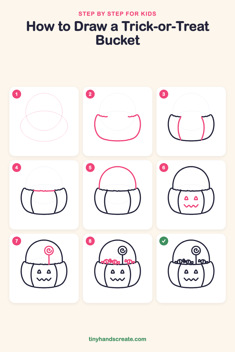 How to draw a trick-or-treat bucket step by step for kids