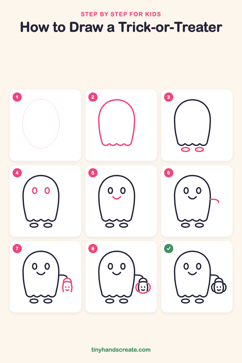How to draw a trick-or-treater step by step for kids