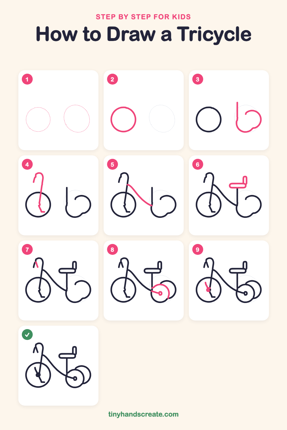 How to draw a tricycle step by step for kids