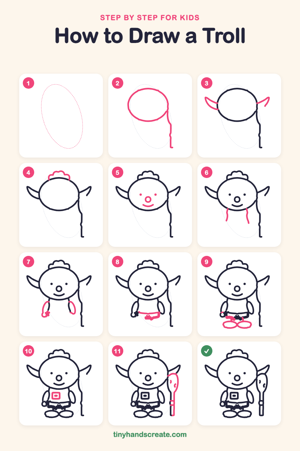 How to draw a troll step by step for kids