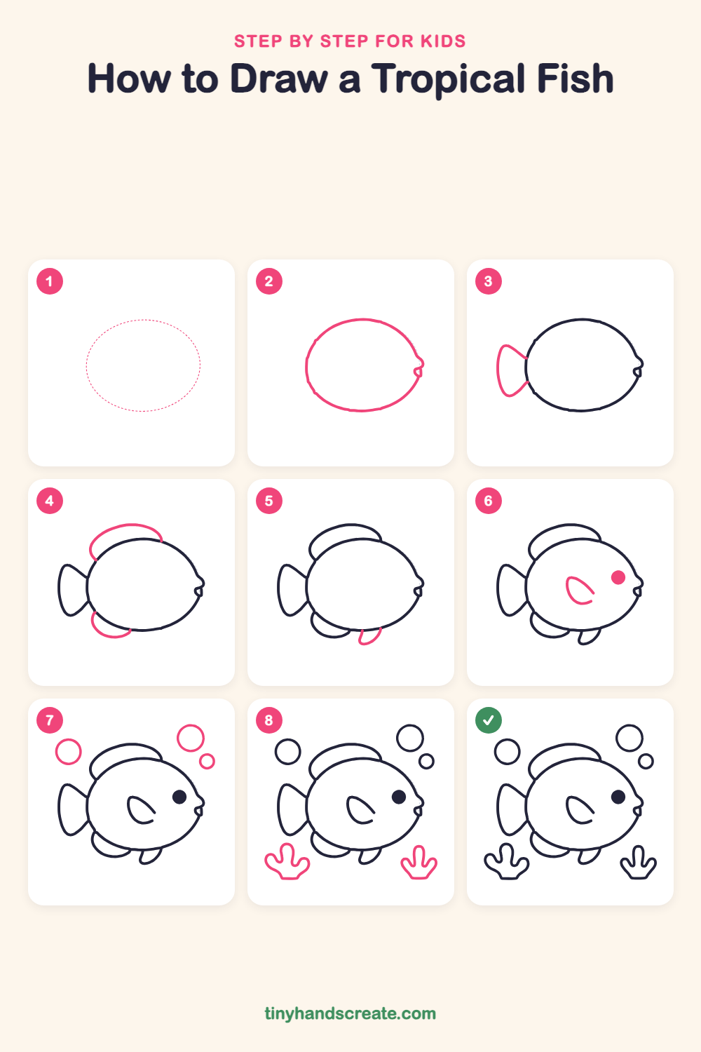 How to draw a tropical fish step by step for kids