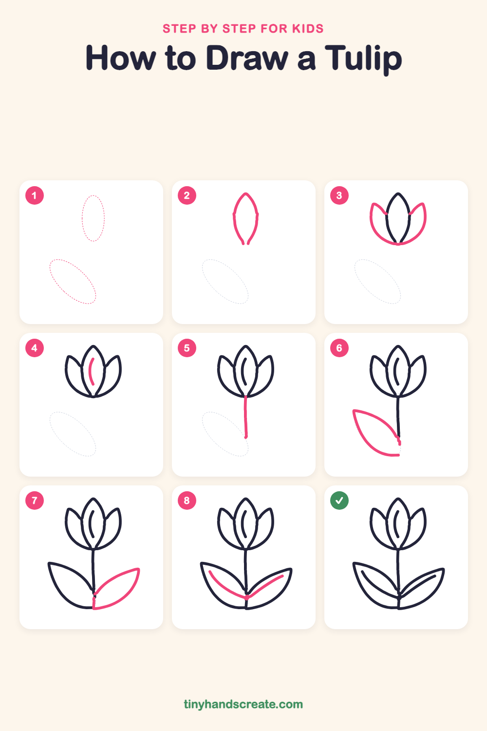 How to draw a tulip step by step for kids