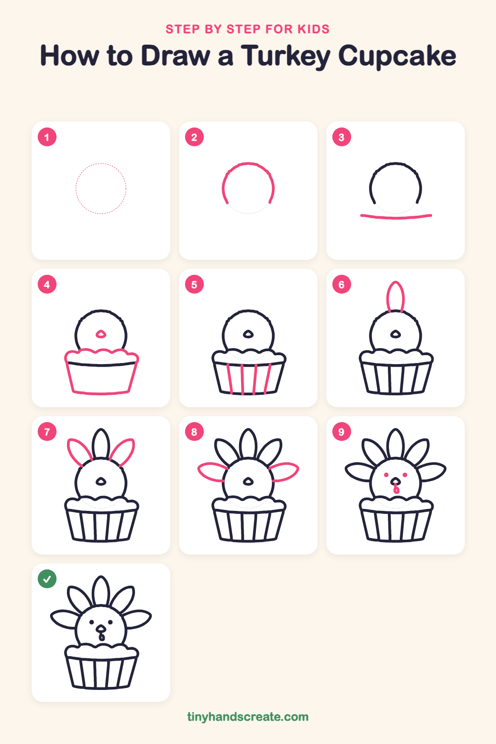 How to draw a turkey cupcake step by step for kids