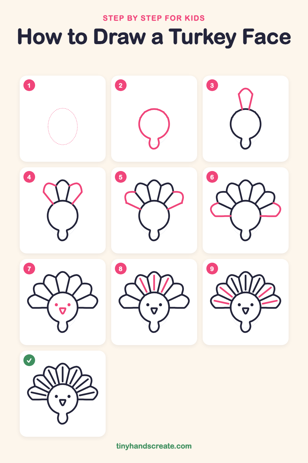 How to draw a turkey face step by step for kids