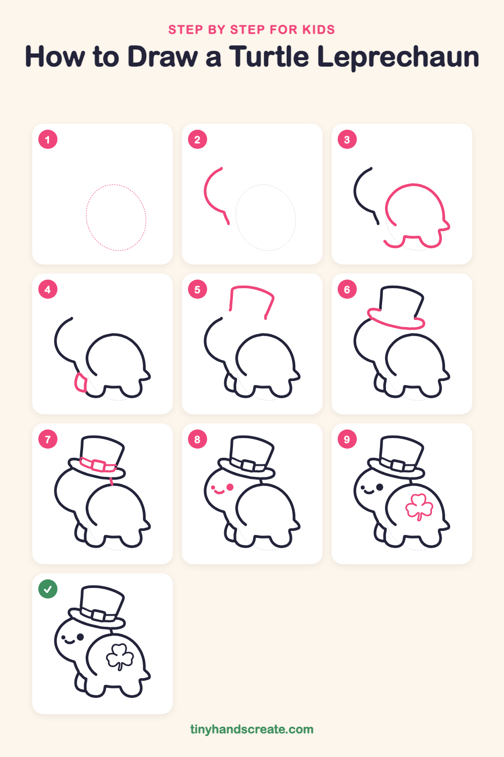 How to draw a turtle leprechaun step by step for kids