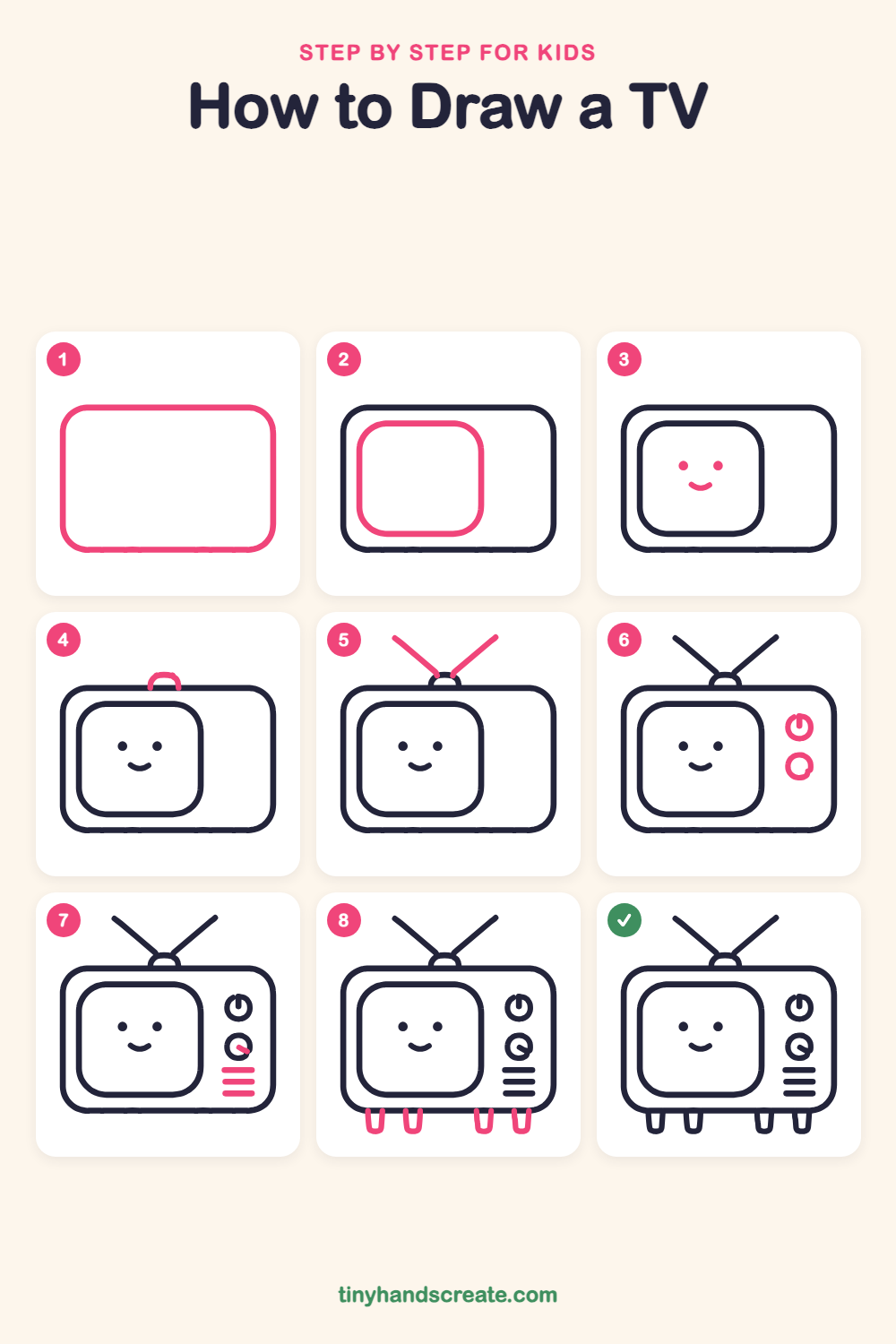 How to draw a TV step by step for kids