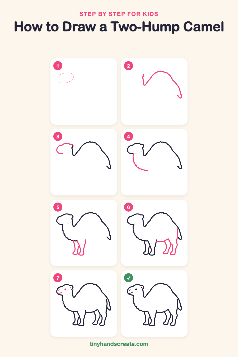 How to draw a two-hump camel step by step for kids
