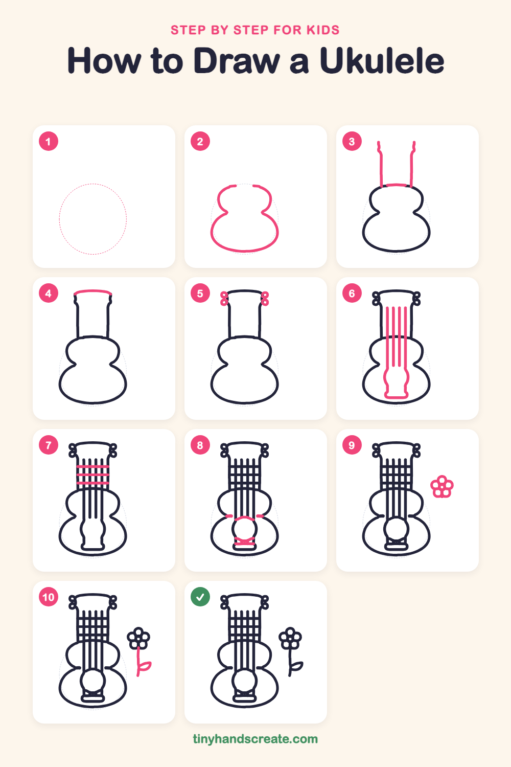 How to draw a ukulele step by step for kids