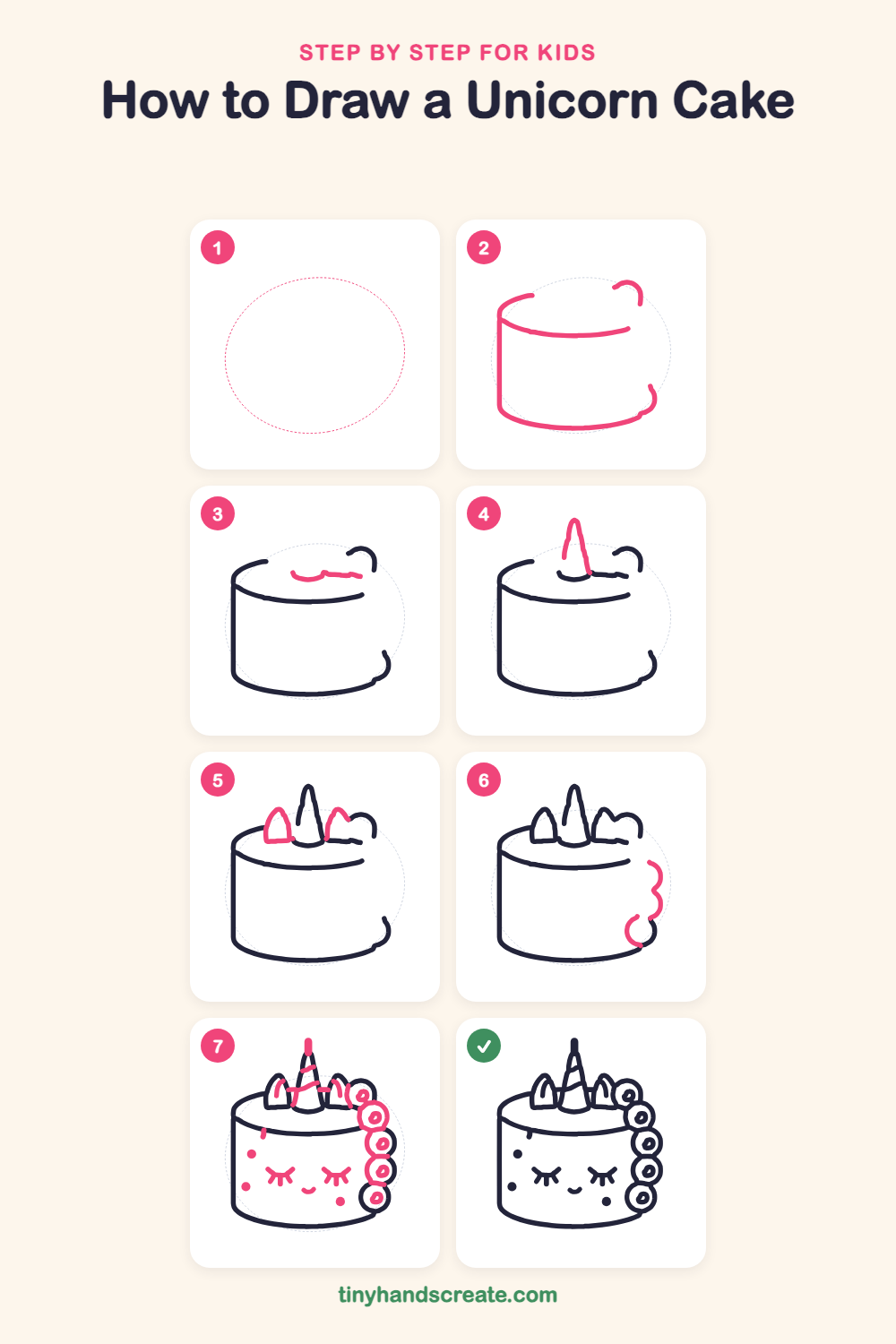 How to draw a unicorn cake step by step for kids