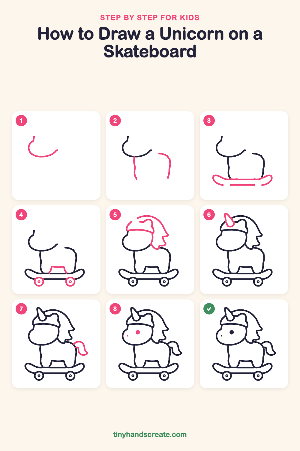 How to draw a unicorn on a skateboard step by step for kids