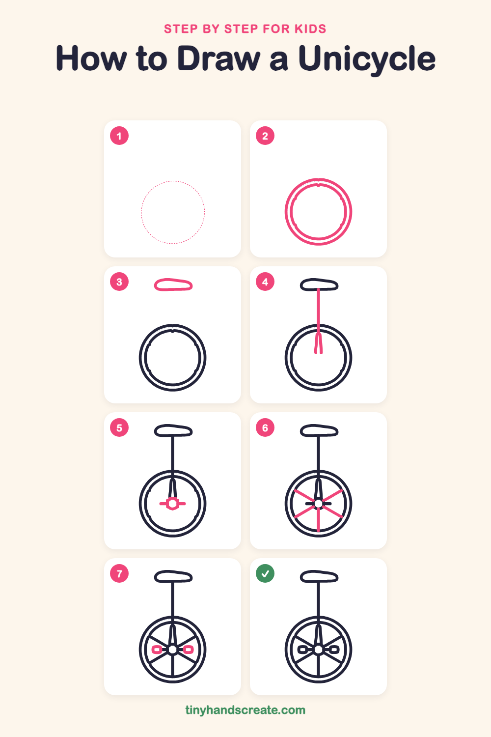 How to draw a unicycle step by step for kids