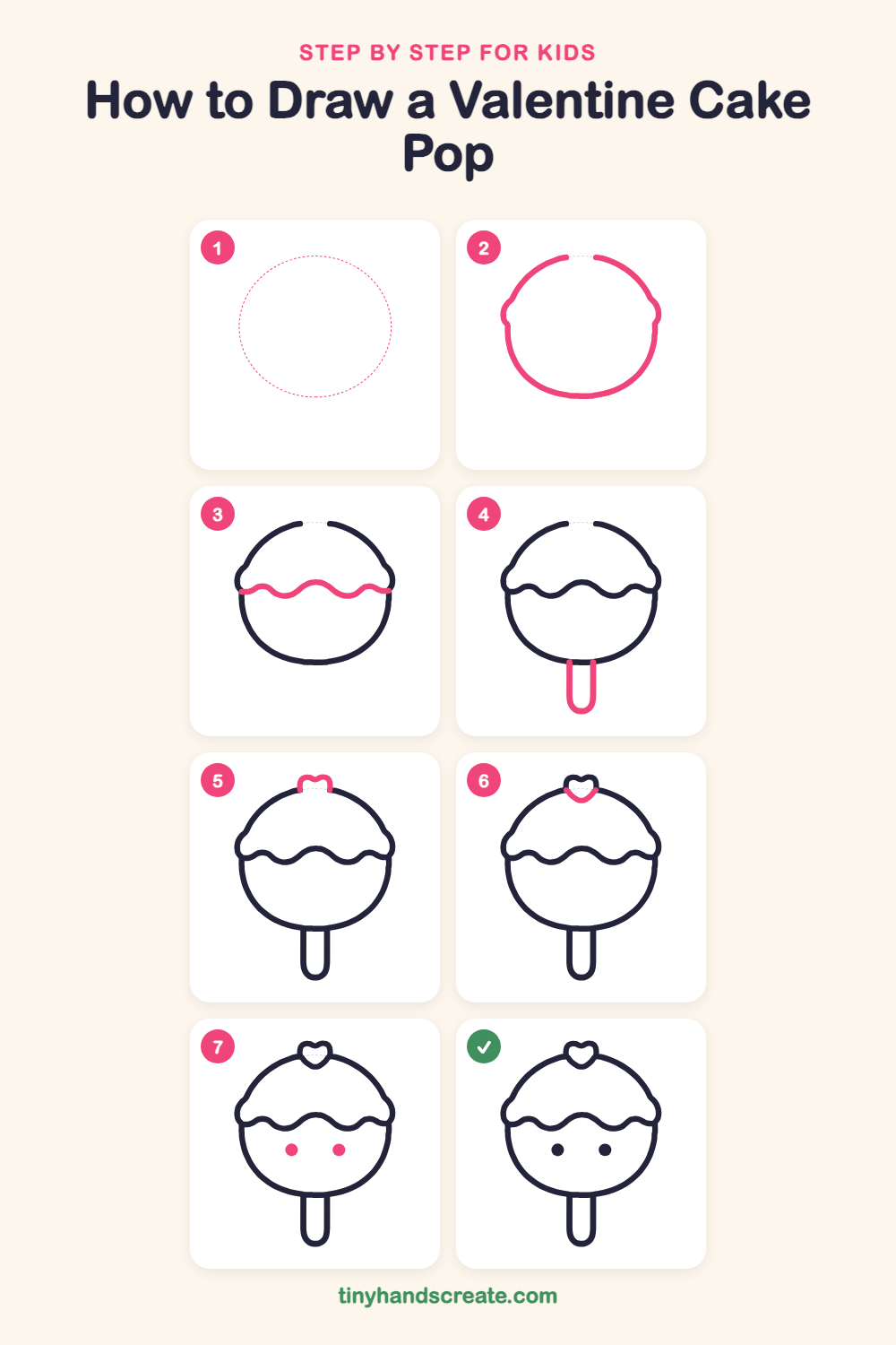 How to draw a Valentine cake pop step by step for kids