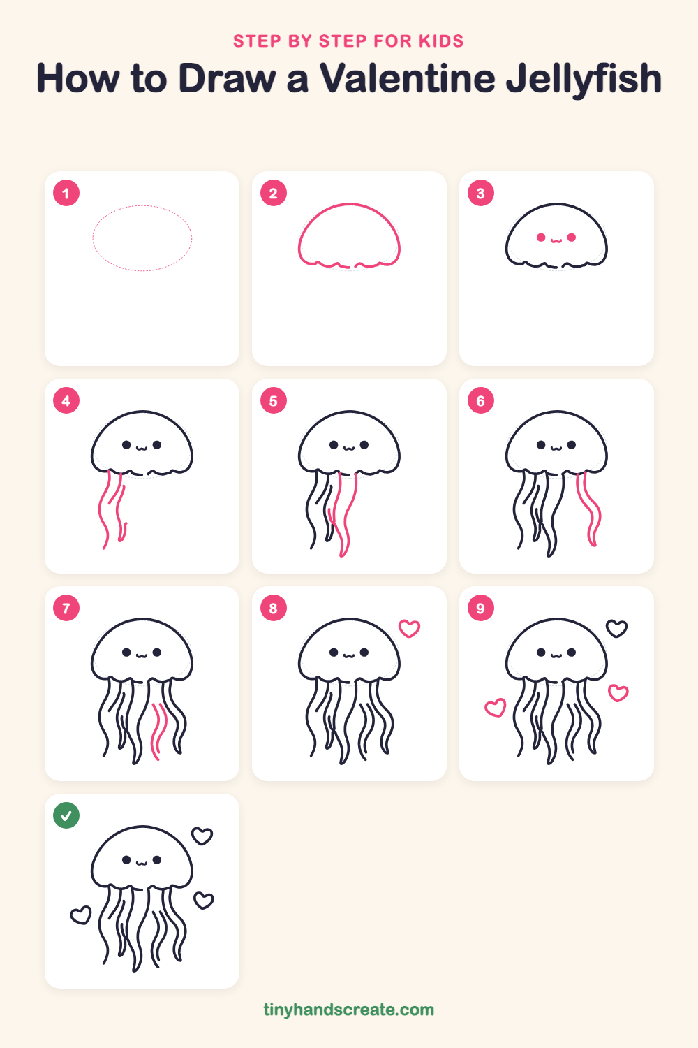 How to draw a valentine jellyfish step by step for kids