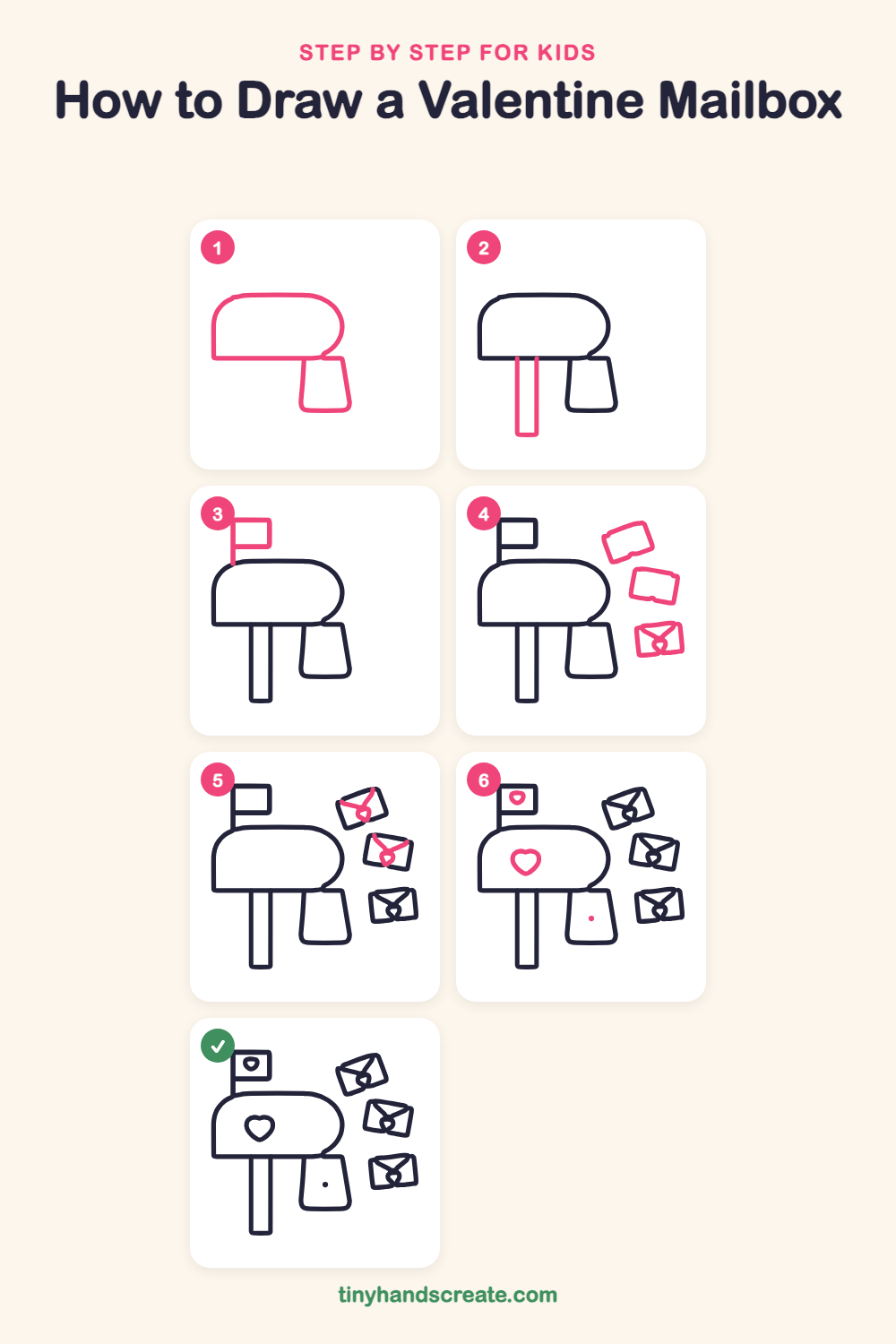 How to draw a Valentine mailbox step by step for kids