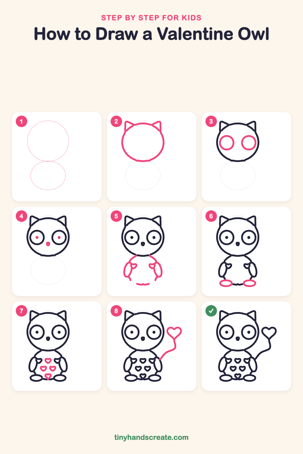 How to draw a Valentine owl step by step for kids