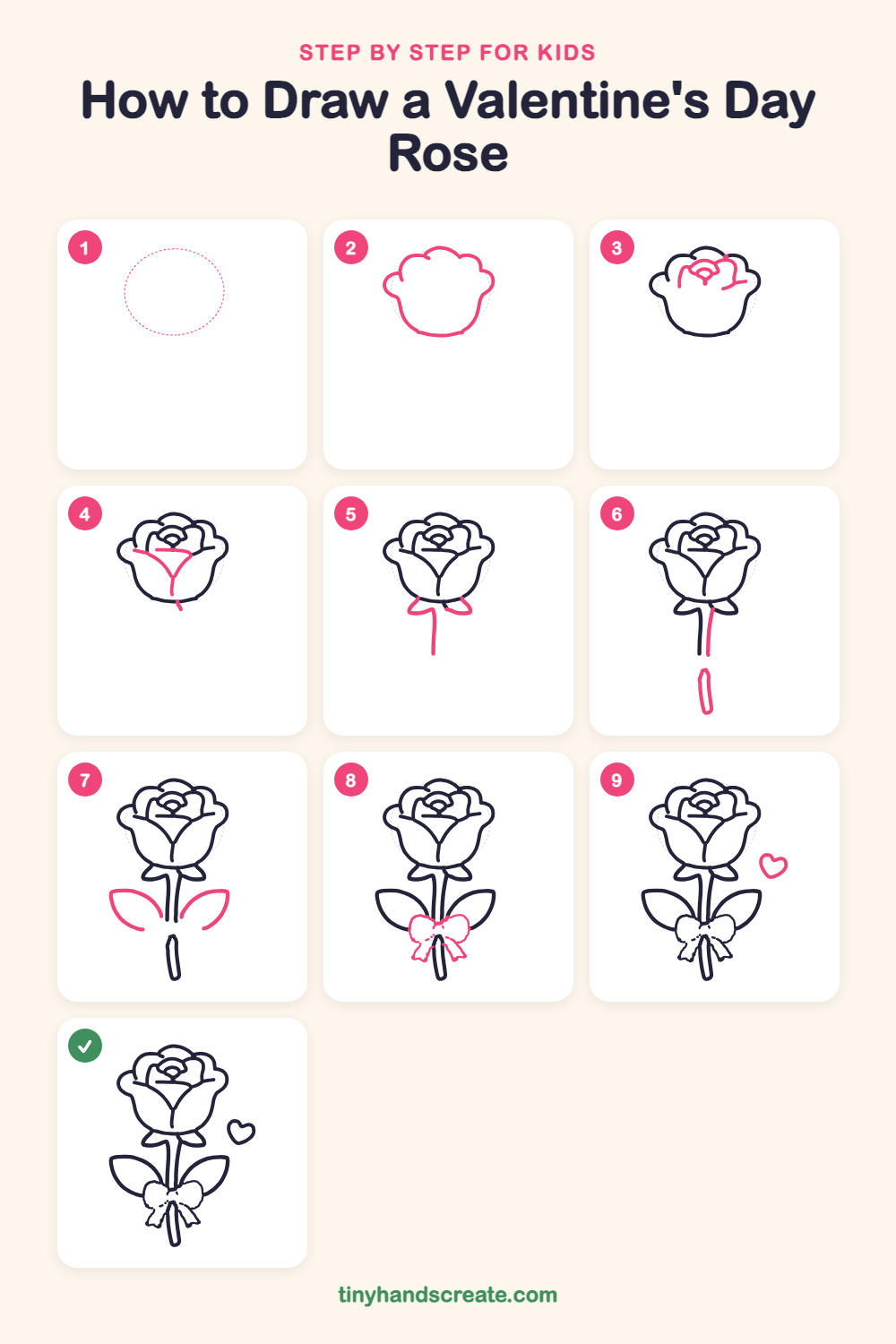 How to draw a Valentine's Day rose step by step for kids
