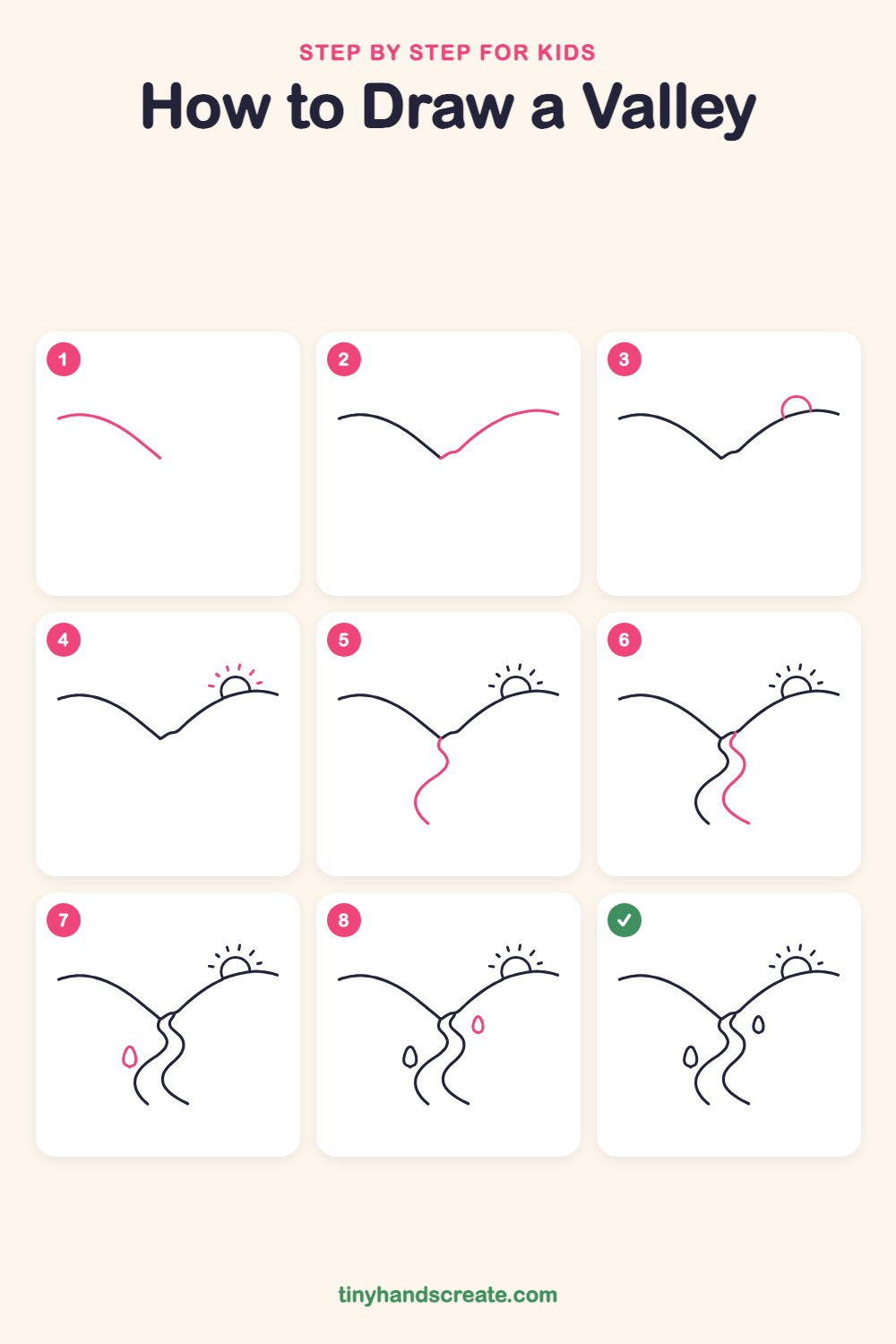 How to draw a valley step by step for kids