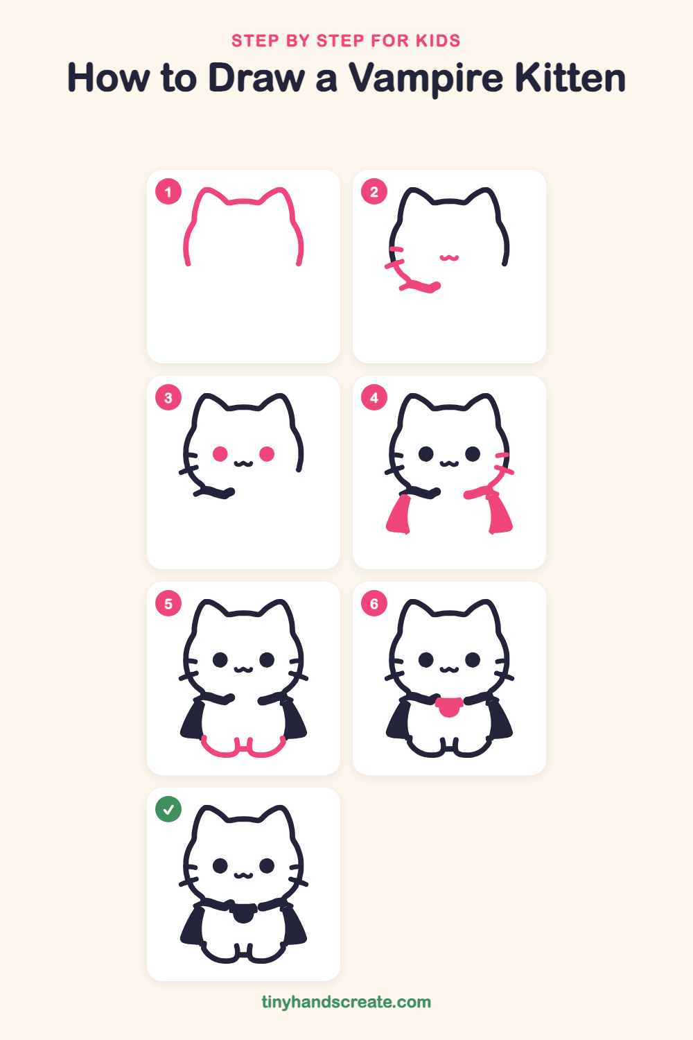 How to draw a vampire kitten step by step for kids