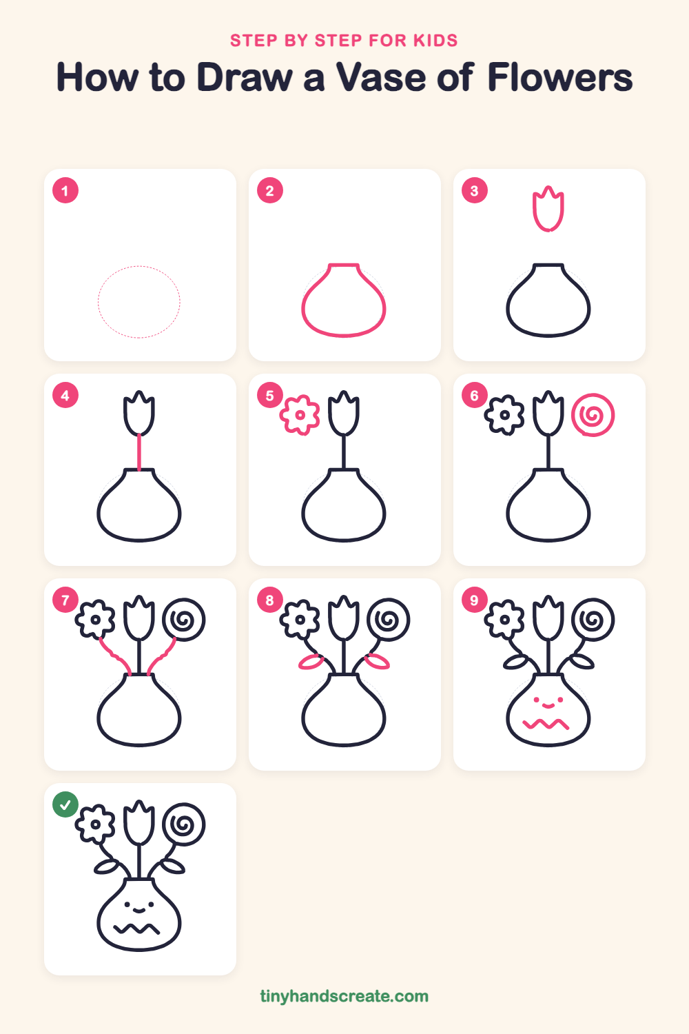 How to draw a vase of flowers step by step for kids