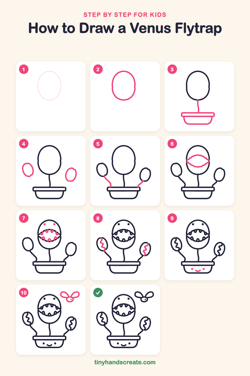 How to draw a Venus flytrap step by step for kids