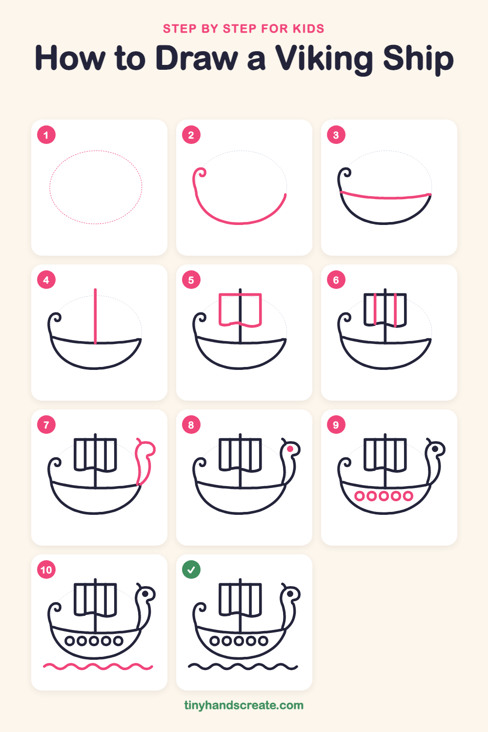 How to draw a Viking ship step by step for kids