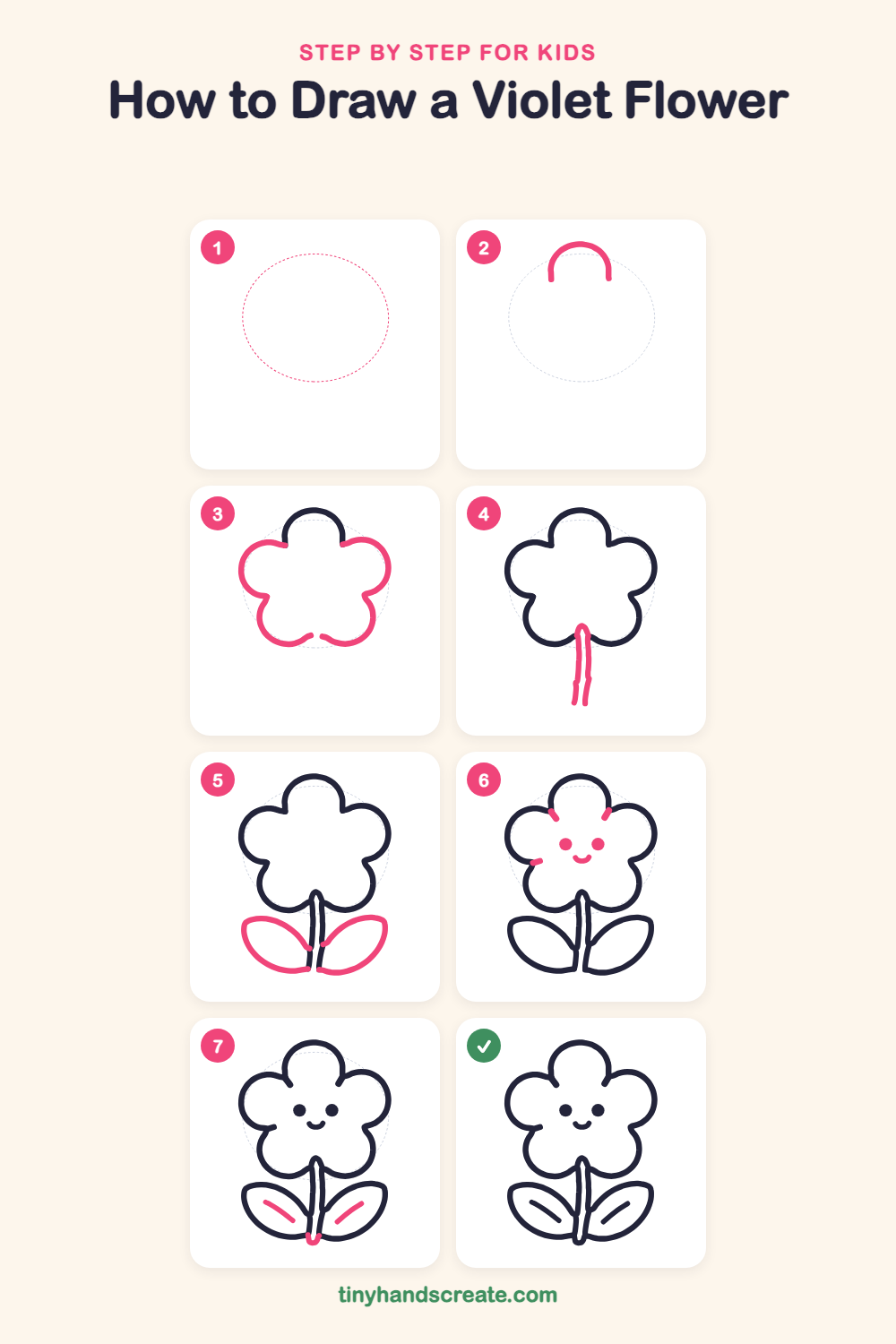 How to draw a violet flower step by step for kids
