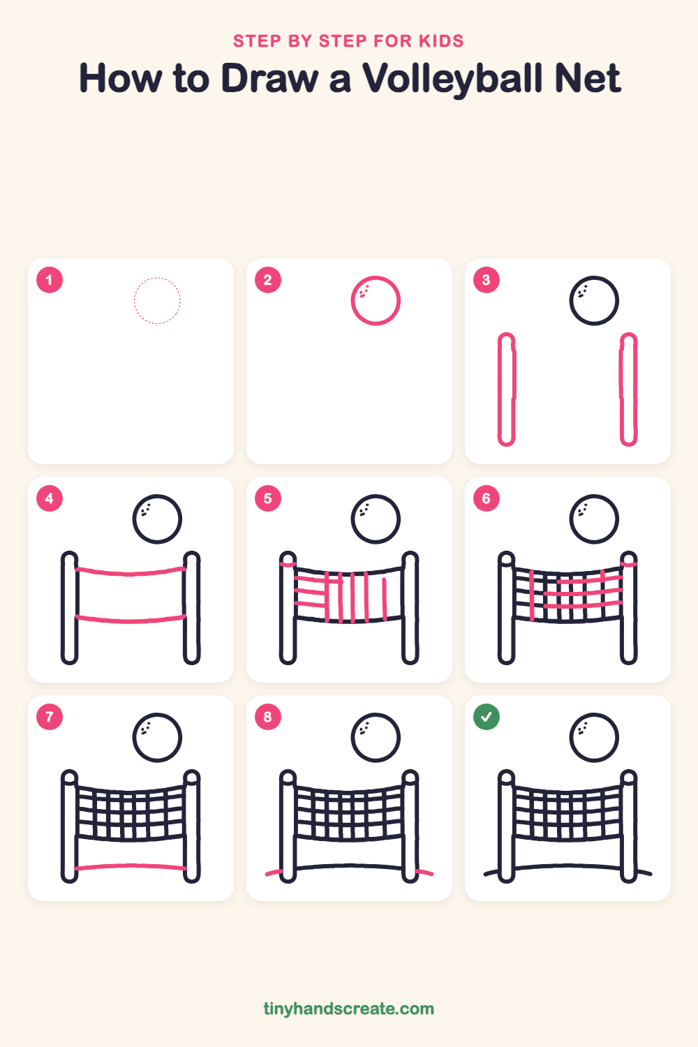 How to draw a volleyball net step by step for kids