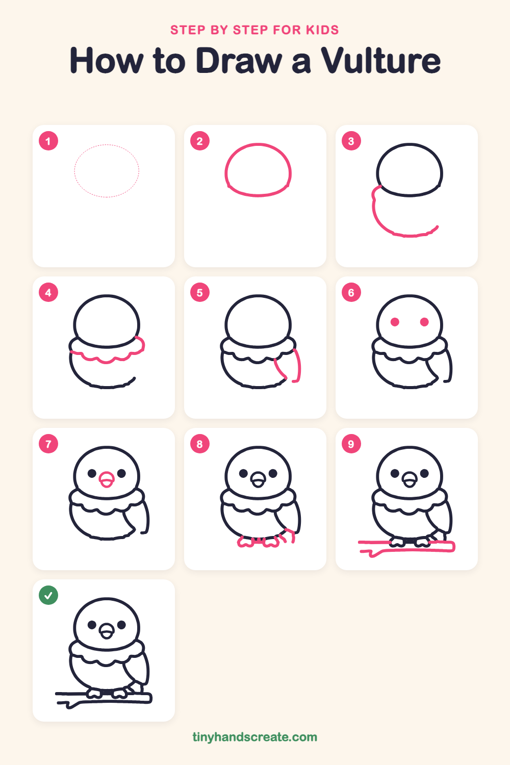 How to draw a vulture step by step for kids