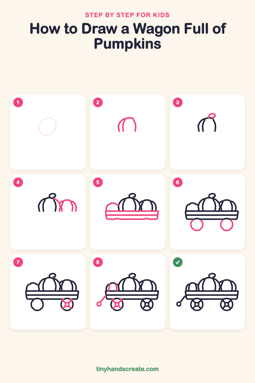 How to draw a wagon full of pumpkins step by step for kids