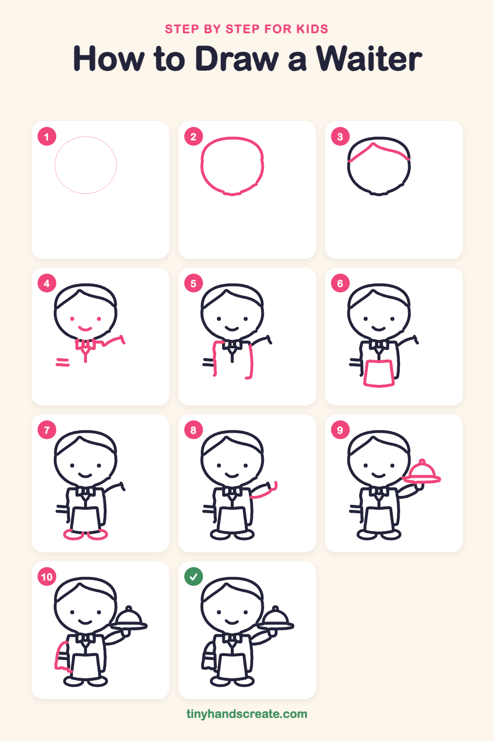 How to draw a waiter step by step for kids
