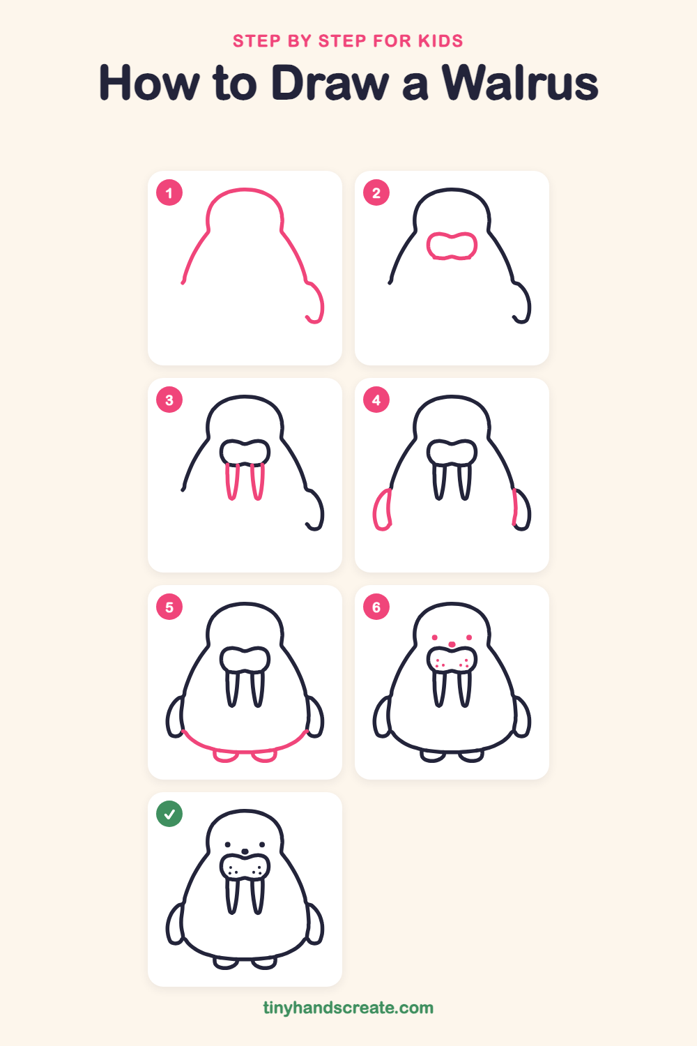 How to draw a walrus step by step for kids