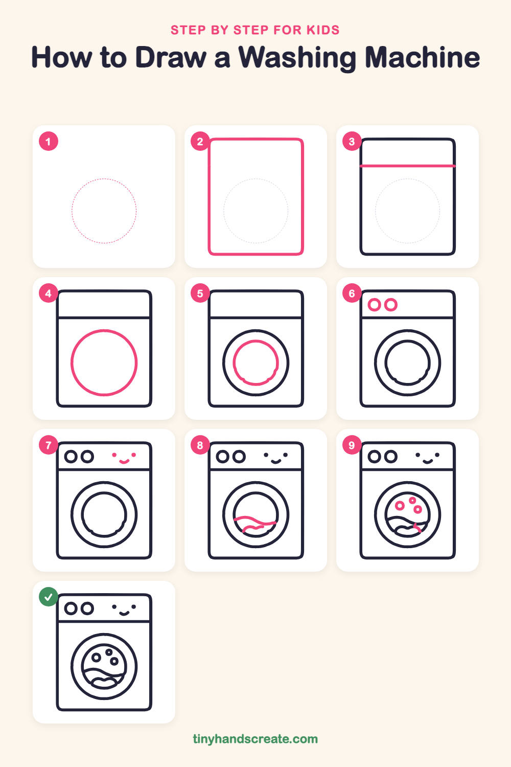 How to draw a washing machine step by step for kids