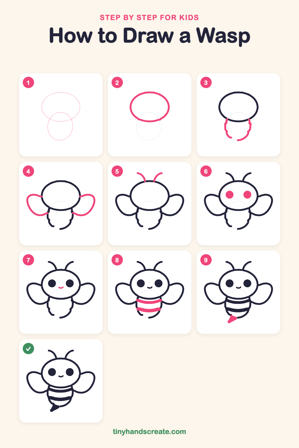 How to draw a wasp step by step for kids