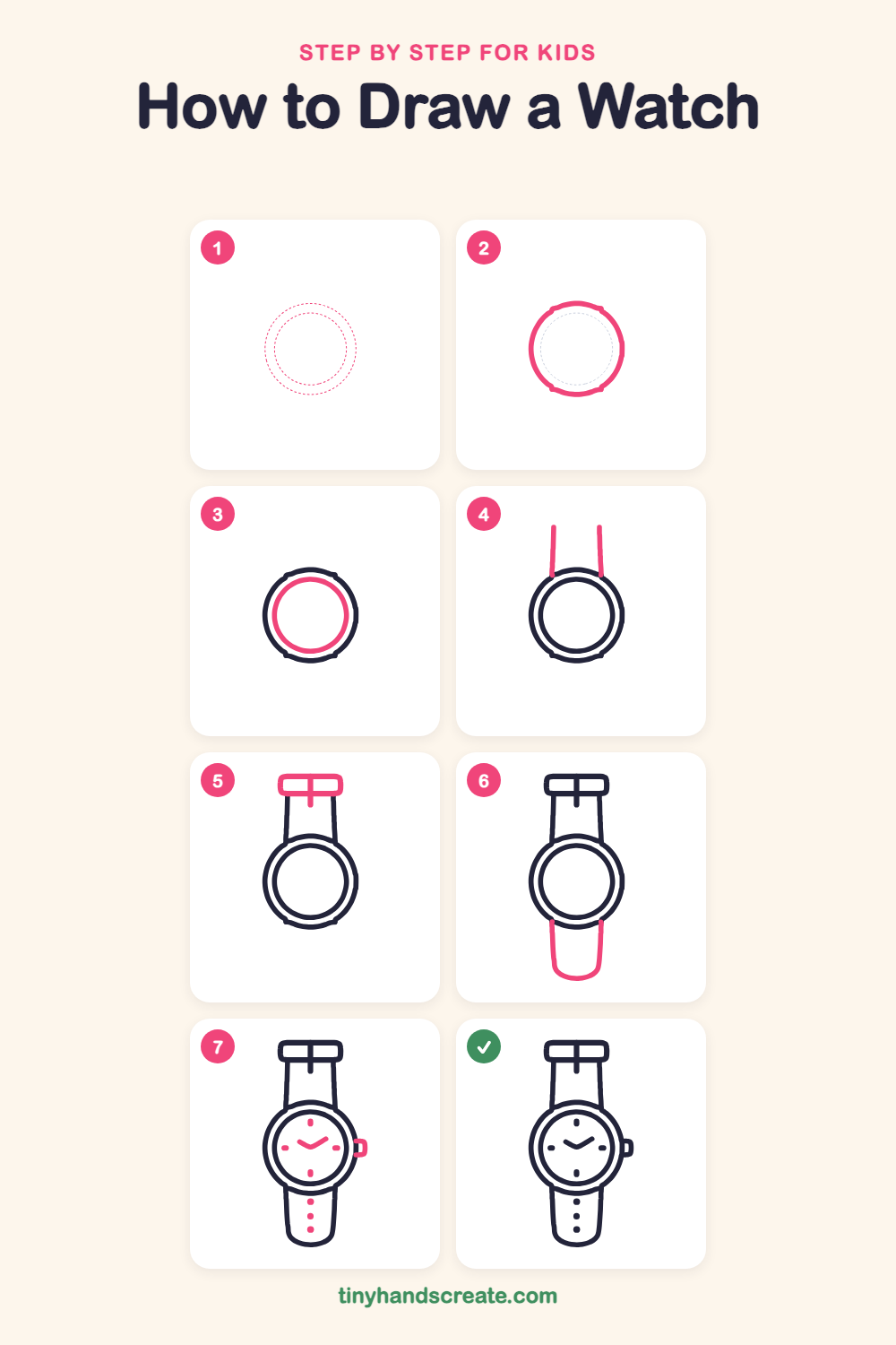 How to draw a watch step by step for kids