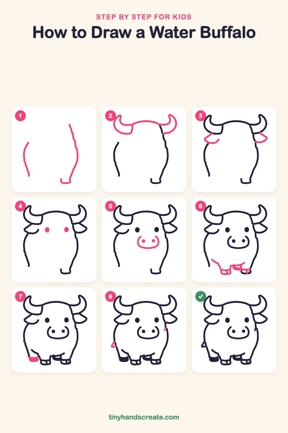 How to draw a water buffalo step by step for kids