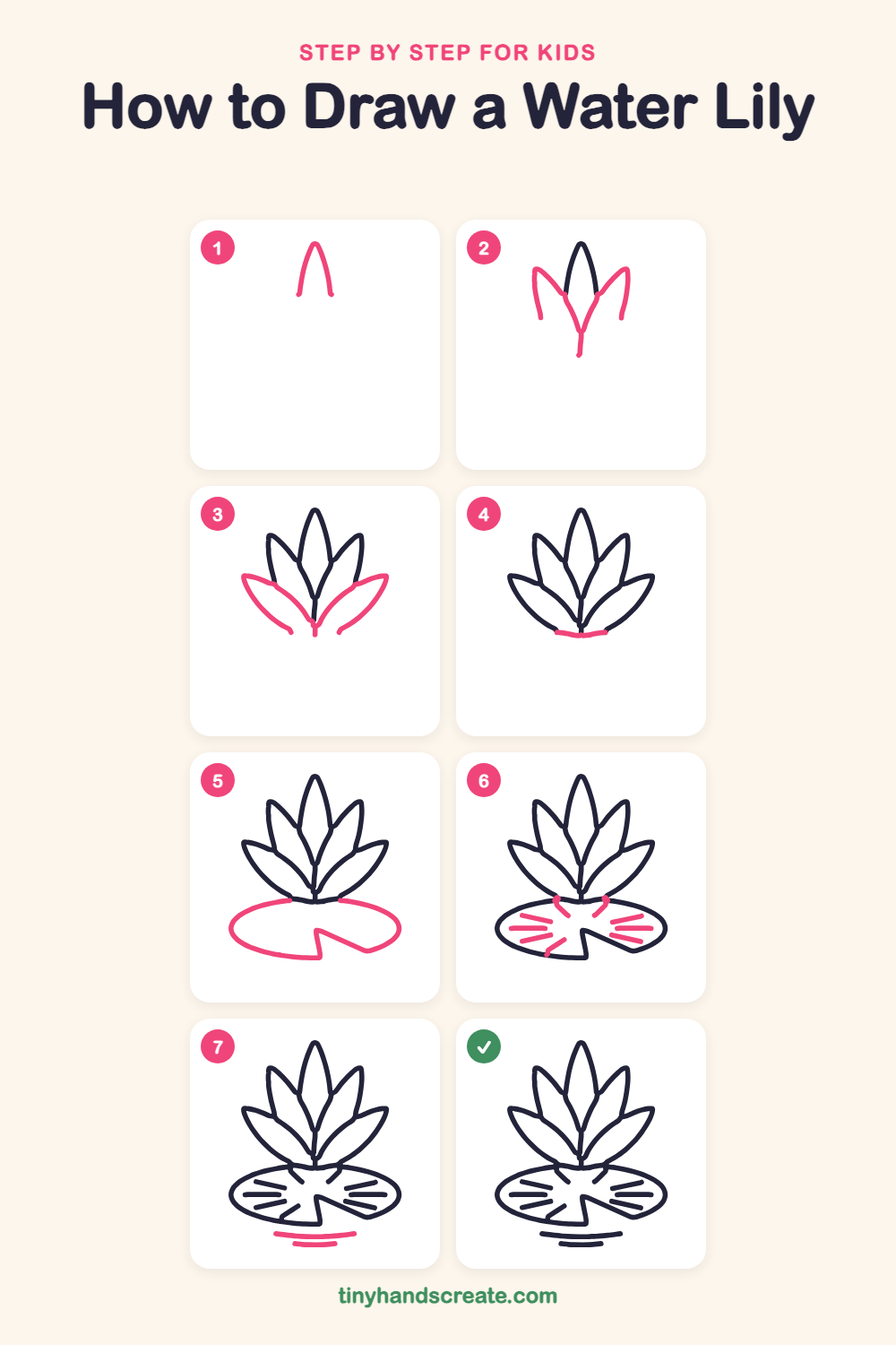 How to draw a water lily step by step for kids