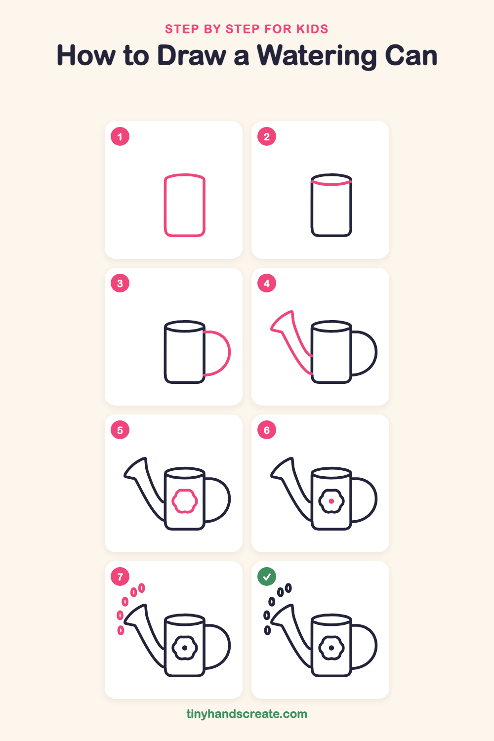 How to draw a watering can step by step for kids