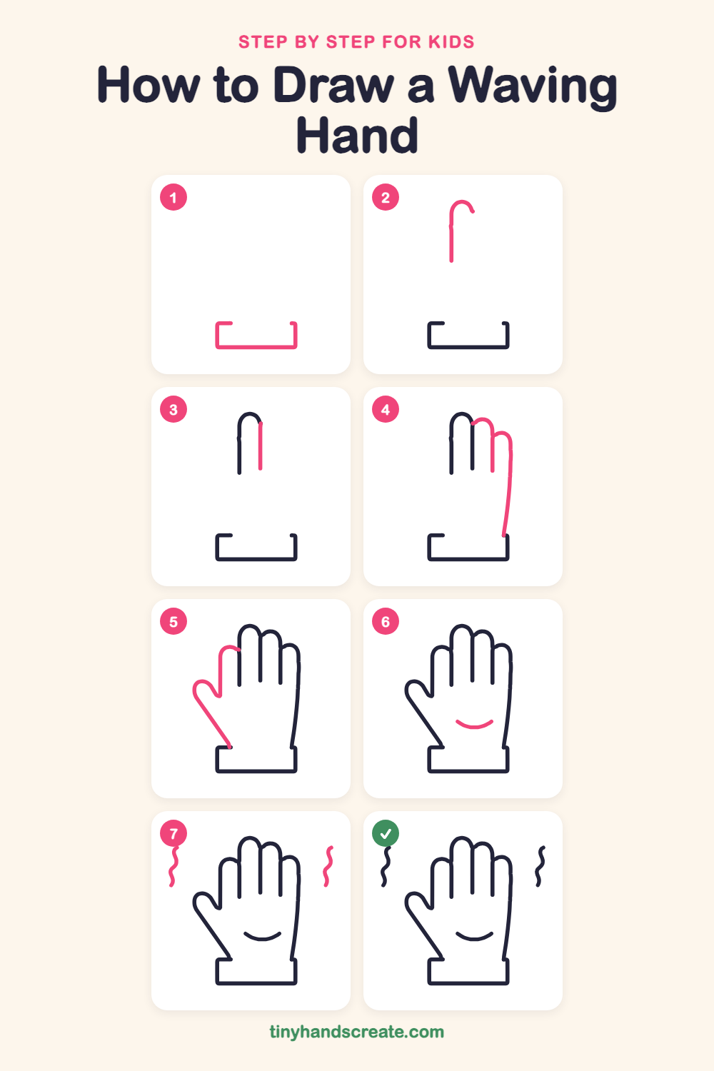 How to draw a waving hand step by step for kids