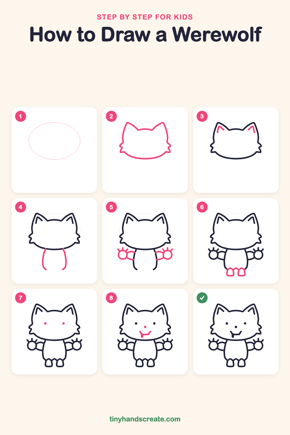 How to draw a werewolf step by step for kids